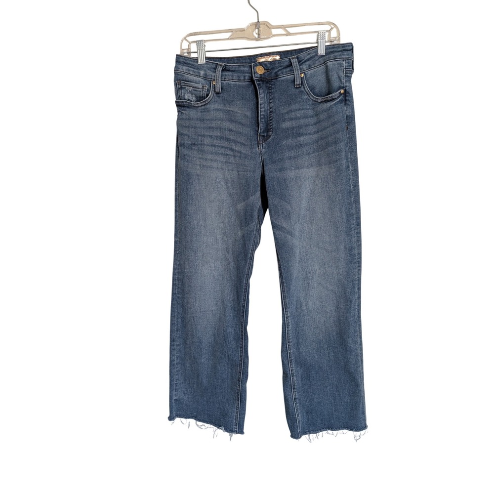 KUT from the Kloth Kelsey Fab Ab Ankle Flare Jeans Blue High Rise Size 8 Raw Hem